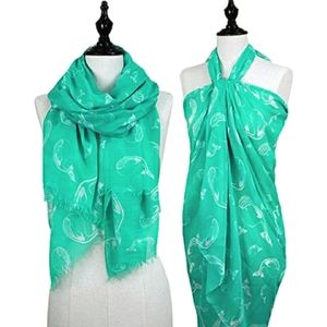 Whale Print Life is Beautiful Oblong Green White Scarf Beach Swim Cover-up